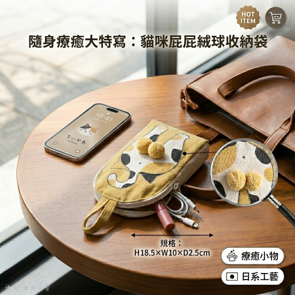 【飛魚愛日貨】貓咪小鈴鐺收納包-細節圖5