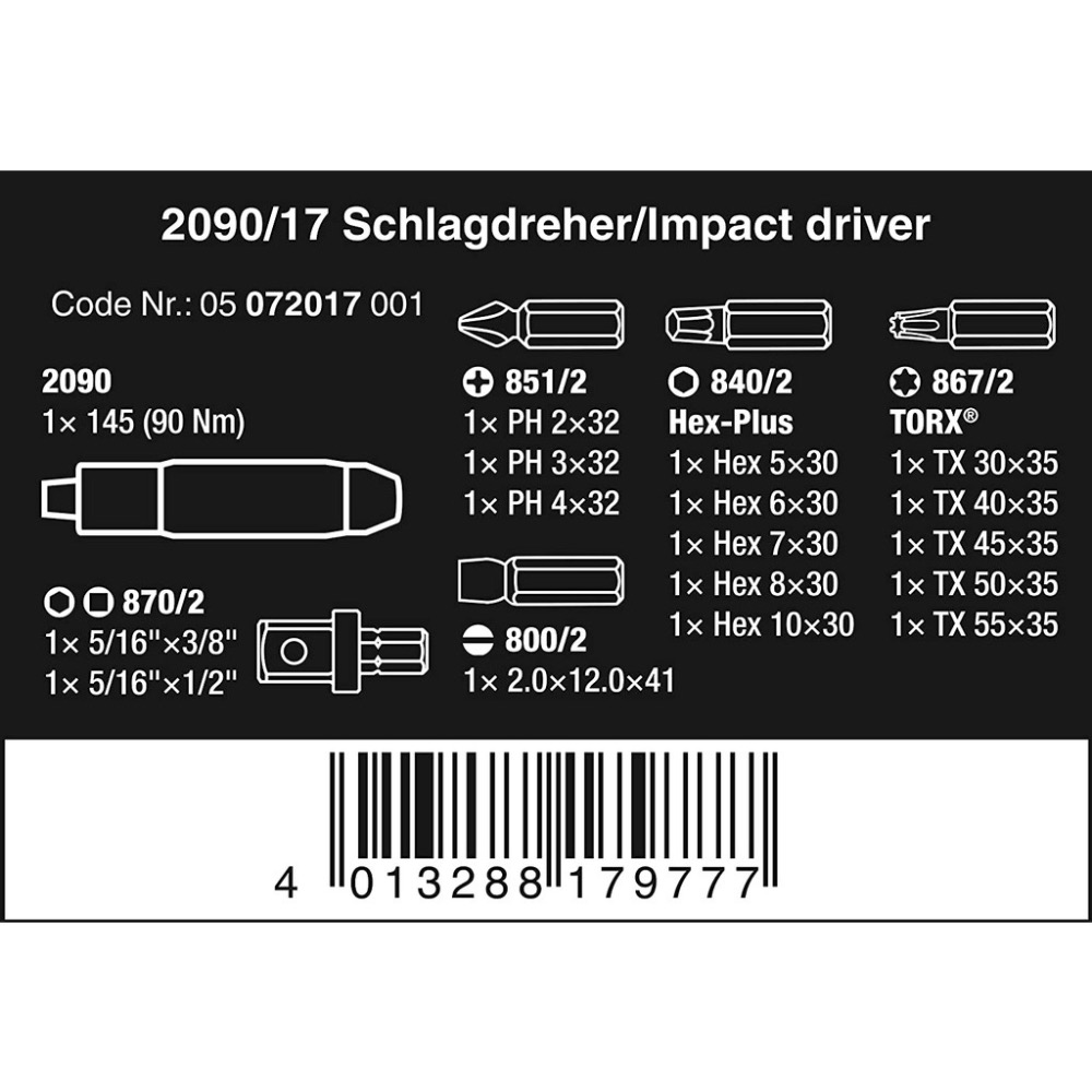 德國【WERA】頂級衝擊式起子頭17件組90Nm帆布包 2090/17-細節圖7