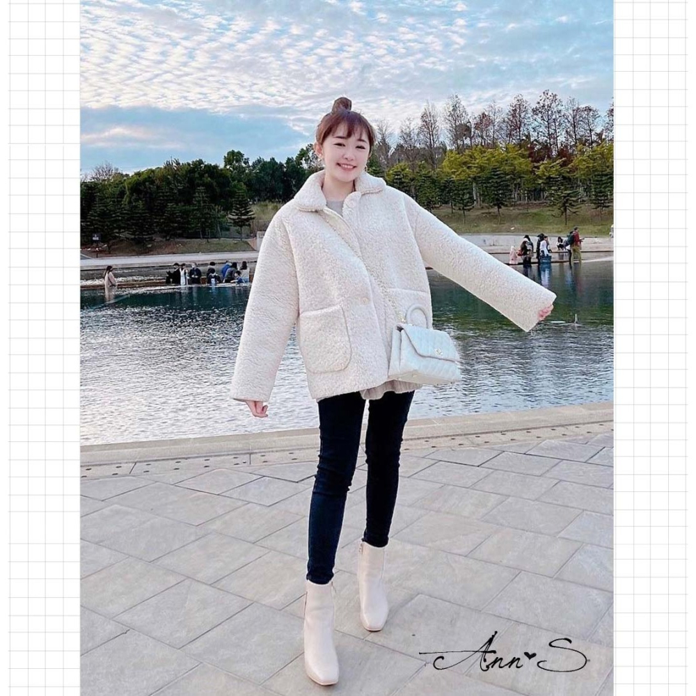 全新轉賣 Ann＇s 可以穿很久-直條金屬全真皮小羊皮粗跟短靴5cm 杏色 38號-細節圖2