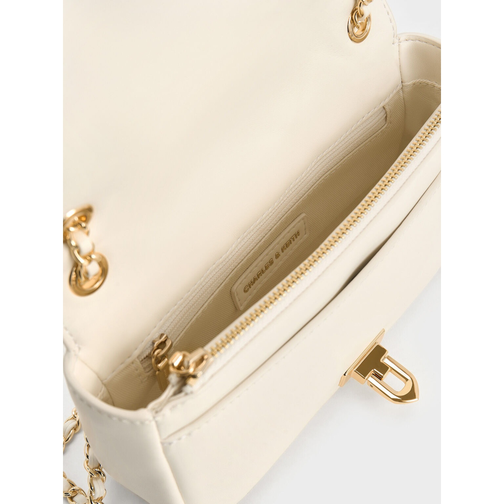 二手轉賣 Charles & Keith 小CK Arwen 菱格肩背包 奶油色 S-細節圖3
