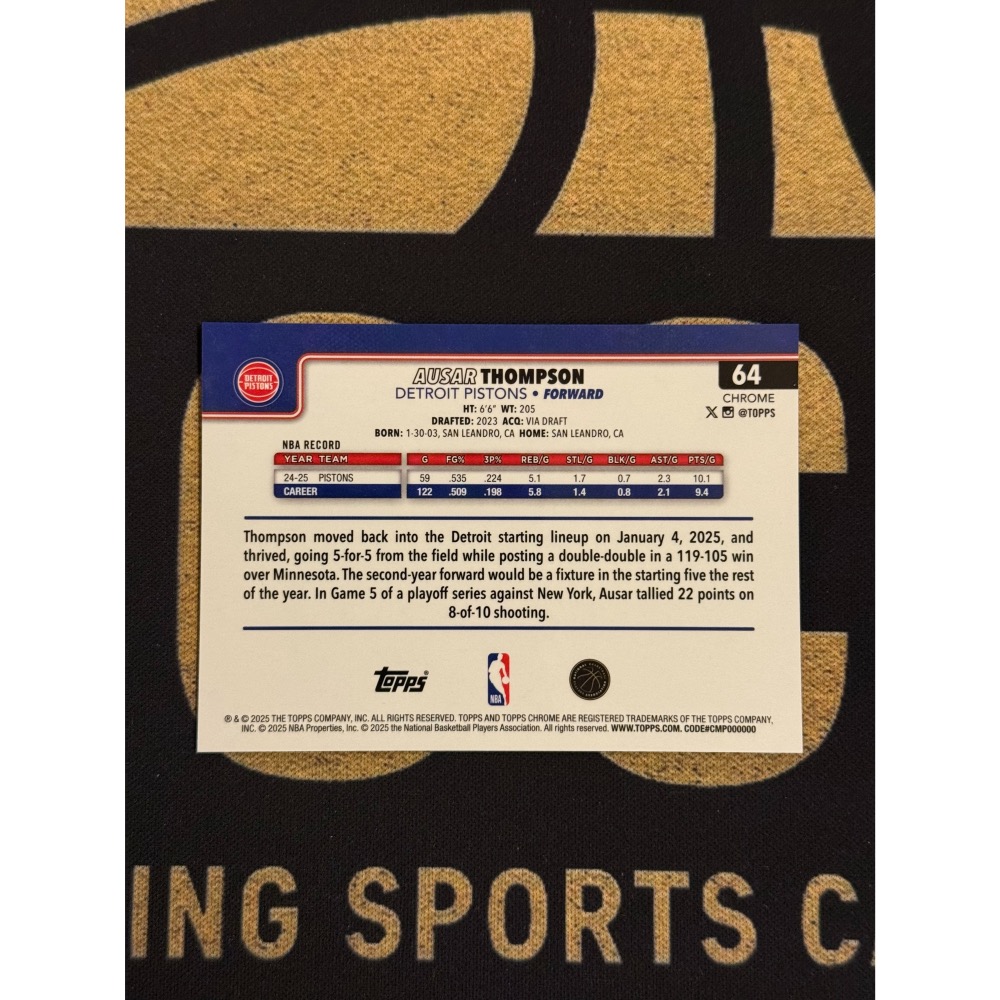 NBA Ausar Thompson Topps Chrome 2025-26 Base Red /5-細節圖2