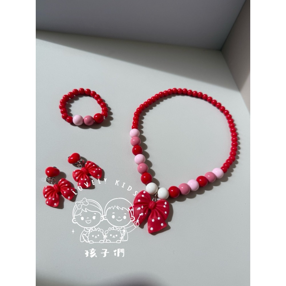 🔥【超值銅板價】蝴蝶結串珠項鍊組/兒童項鍊/兒童手鍊/兒童耳環/夾式耳環/串珠項鍊/生日禮物/聖誕禮物-規格圖6