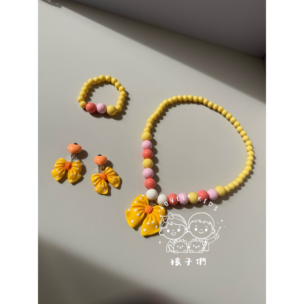 🔥【超值銅板價】蝴蝶結串珠項鍊組/兒童項鍊/兒童手鍊/兒童耳環/夾式耳環/串珠項鍊/生日禮物/聖誕禮物-規格圖6