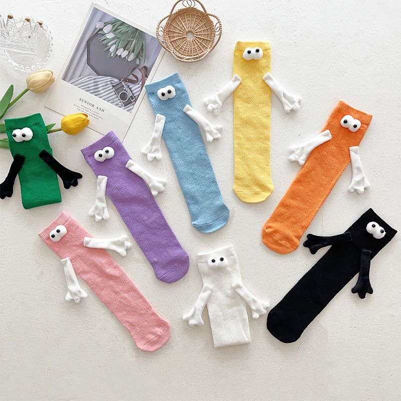 糖果色 牽手兒童襪子 可愛立體玩偶磁吸純棉中筒襪春夏薄款兒童潮襪-細節圖5