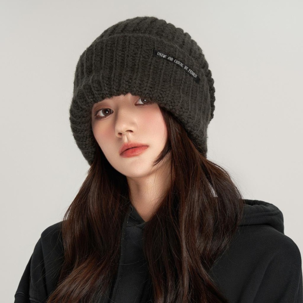 冬季保暖毛線帽 保暖寬鬆毛線帽 保暖帽 毛線帽 保暖針織毛帽 顯臉小厚款保暖帽 寬鬆護耳針織帽 顯臉小 大頭大臉皆可戴-細節圖7
