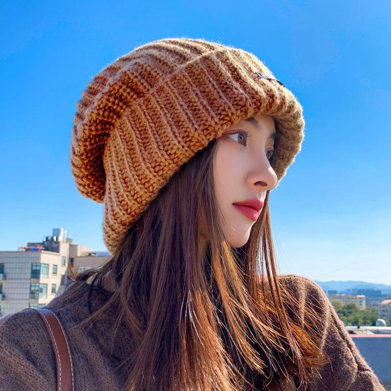 冬季保暖毛線帽 保暖寬鬆毛線帽 保暖帽 毛線帽 保暖針織毛帽 顯臉小厚款保暖帽 寬鬆護耳針織帽 顯臉小 大頭大臉皆可戴-細節圖8