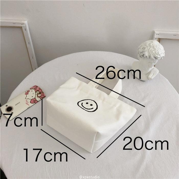 手提帆布袋 帆布袋 帆布包 購物袋 手提袋 便當袋 環保袋 小包包 微笑 單肩包 提袋 小包包 肩背包 台灣現貨-細節圖5