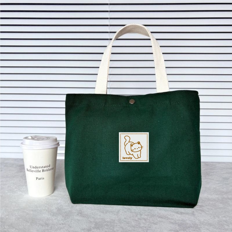 墨綠小貓 帆布袋(有扣)