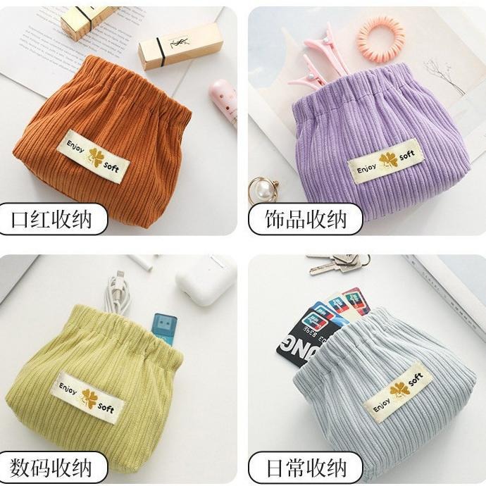 燈芯絨彈片收納包 耳機包 包包 彈片零錢包 彈片收納袋 衛生棉收納 彈片包  彈片化妝包 收納包 零錢包 台灣現貨-細節圖4