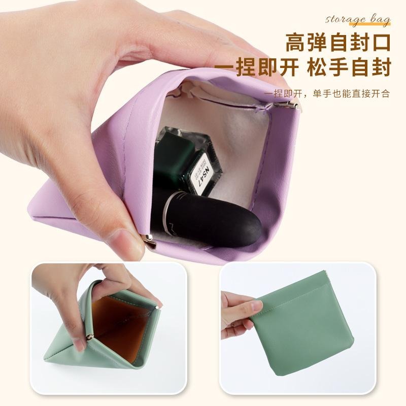 彈片收納包 隨身收納包 皮革收納包 耳機收納包 皮革零錢包 耳機包 鑰匙包 收納 現貨 耳機收納 飾品收納 鑰匙包-細節圖3