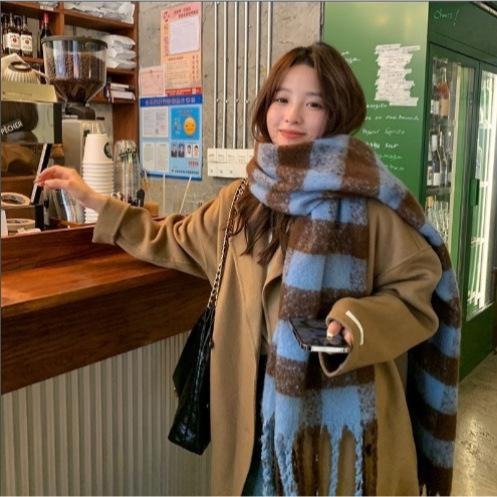 冬天圍巾保暖毛絨圍巾 保暖圍巾 披肩纯色毛絨圍巾 圍脖 保暖圍巾 披肩 圍巾 日韓系圍巾 防風圍巾 寒流 台灣現貨-細節圖7