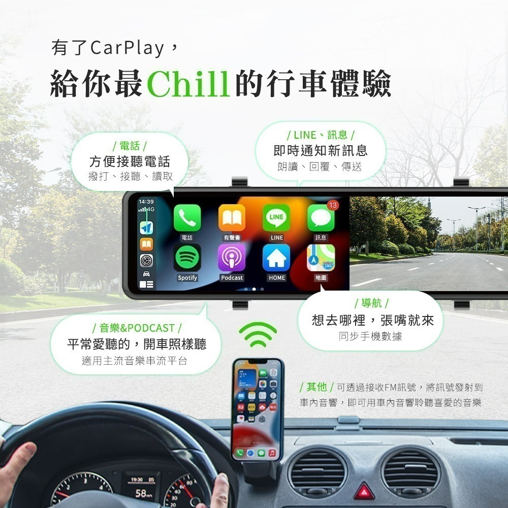 CAP66電子後視鏡 CarPlay/Android Auto 4K畫質 雙鏡頭行車紀錄器-細節圖6