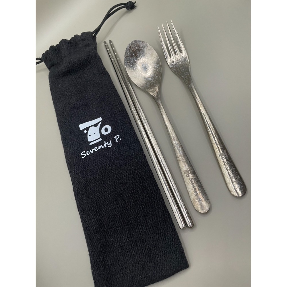 Seventy P.黑色豎立棉麻袋餐具組 餐具 餐具袋 露營 野餐用品 環保餐具 筷子 湯匙 叉子 中式 廚具 鈦餐具-規格圖4