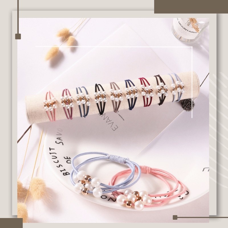 花狐狐.🦊 現貨秒出 臺灣出貨 🚚 三合一珍珠髮圈 超彈力 不易斷 適合長髮 可綁3圈 多種顏色 現貨供應 快速出貨-細節圖2