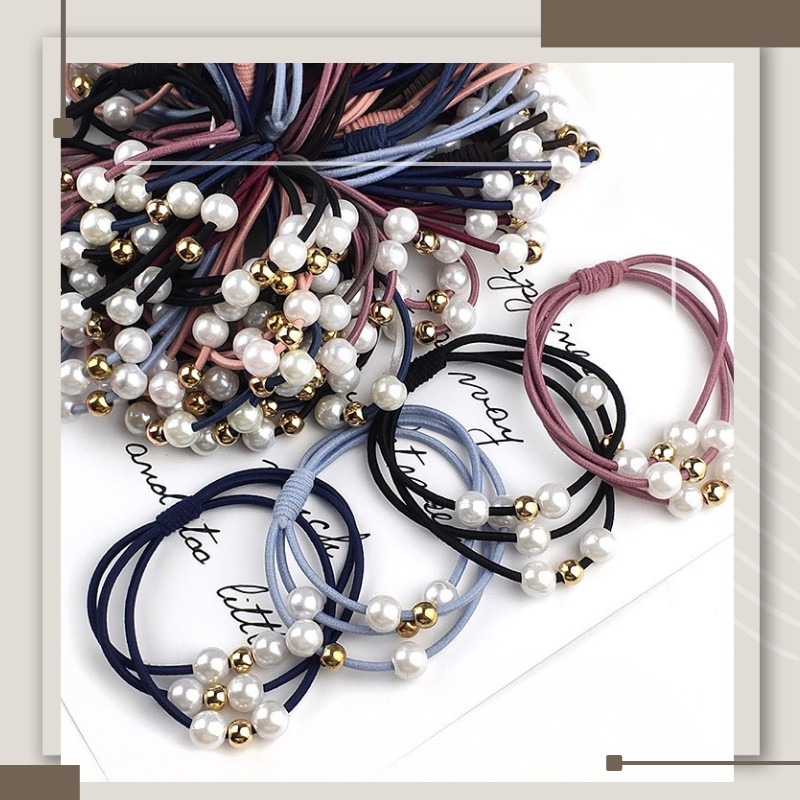 花狐狐.🦊 現貨秒出 臺灣出貨 🚚 三合一珍珠髮圈 超彈力 不易斷 適合長髮 可綁3圈 多種顏色 現貨供應 快速出貨-細節圖3