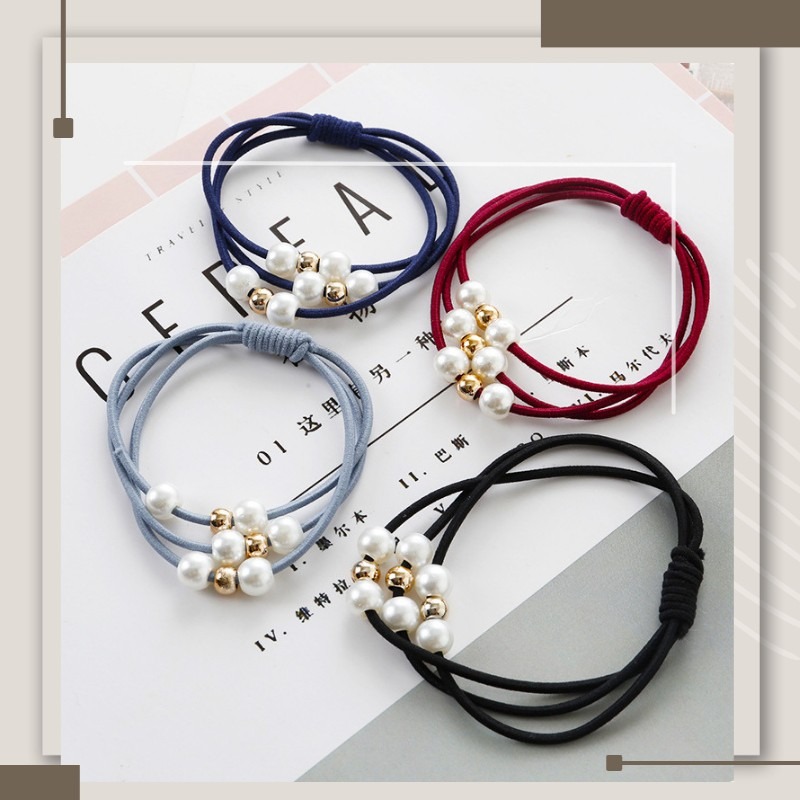 花狐狐.🦊 現貨秒出 臺灣出貨 🚚 三合一珍珠髮圈 超彈力 不易斷 適合長髮 可綁3圈 多種顏色 現貨供應 快速出貨-細節圖5