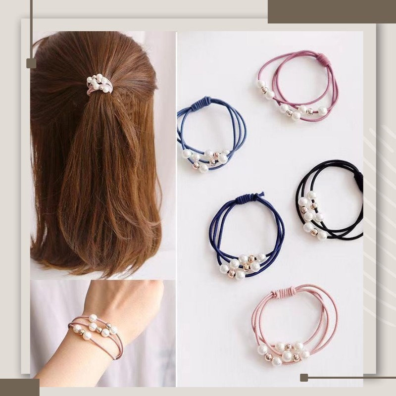 花狐狐.🦊 現貨秒出 臺灣出貨 🚚 三合一珍珠髮圈 超彈力 不易斷 適合長髮 可綁3圈 多種顏色 現貨供應 快速出貨-細節圖6