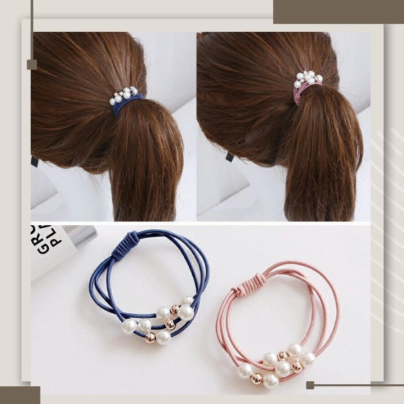 花狐狐.🦊 現貨秒出 臺灣出貨 🚚 三合一珍珠髮圈 超彈力 不易斷 適合長髮 可綁3圈 多種顏色 現貨供應 快速出貨-細節圖7