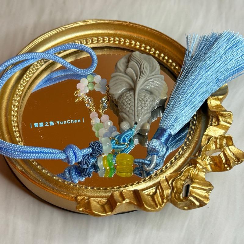 雲塵之飾·萌物販賣部 臺灣賣家 快速出貨 🚚 現貨 海洋石 海洋碧玉 小金魚 大眼金魚 天然 礦石 水晶 手把繩 設計款-細節圖2