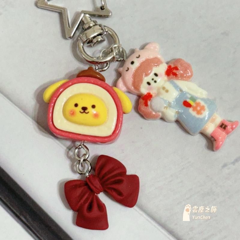 雲塵之飾·萌物販賣部 臺灣賣家 快速出貨 🚚 現貨 手工 設計 鑰匙圈 布丁狗 大耳狗 爆米花妹妹 巧克力 甜甜圈 軟萌-細節圖2