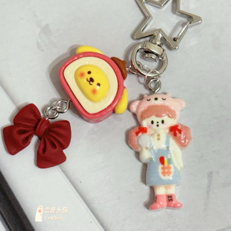 雲塵之飾·萌物販賣部 臺灣賣家 快速出貨 🚚 現貨 手工 設計 鑰匙圈 布丁狗 大耳狗 爆米花妹妹 巧克力 甜甜圈 軟萌-細節圖3