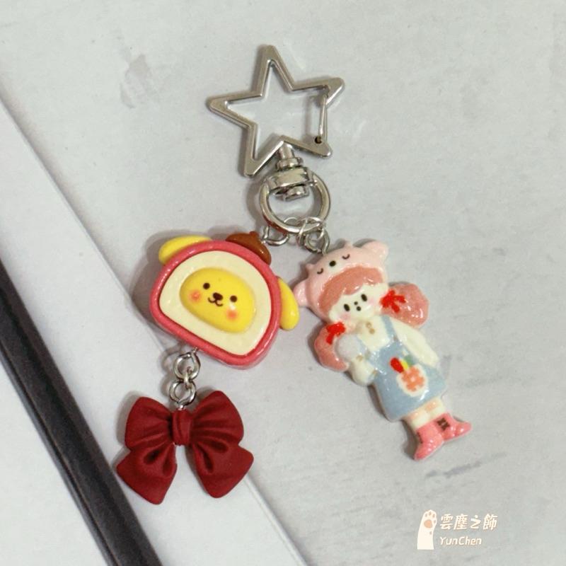 雲塵之飾·萌物販賣部 臺灣賣家 快速出貨 🚚 現貨 手工 設計 鑰匙圈 布丁狗 大耳狗 爆米花妹妹 巧克力 甜甜圈 軟萌-細節圖4