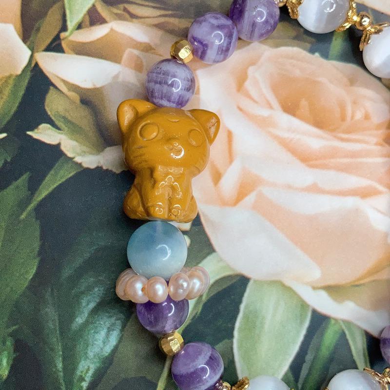 雲塵之飾·花晶靈 臺灣出貨 🚚 快速出貨 原創設計款 15手圍 阿拉善 璐娜貓 米菲兔 夢幻紫水晶 透石膏 海藍寶 珍珠-細節圖5