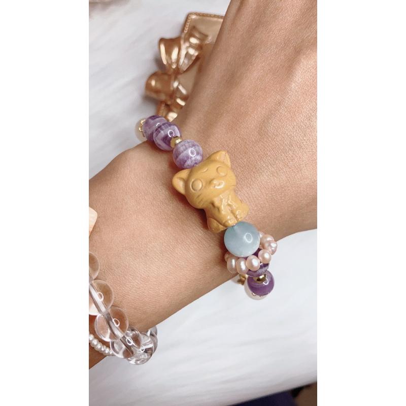 雲塵之飾·花晶靈 臺灣出貨 🚚 快速出貨 原創設計款 15手圍 阿拉善 璐娜貓 米菲兔 夢幻紫水晶 透石膏 海藍寶 珍珠-細節圖8