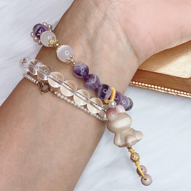 雲塵之飾·花晶靈 臺灣出貨 🚚 快速出貨 原創設計款 15手圍 阿拉善 璐娜貓 米菲兔 夢幻紫水晶 透石膏 海藍寶 珍珠-細節圖9