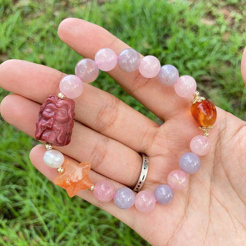 雲塵之飾·花晶靈 臺灣出貨 🚚 臺灣現貨 阿拉善 俏色 九尾狐 狐仙 紅膠花 五角星 粉水晶 馬粉 星空瑪瑙 天然 蜜蠟-細節圖2