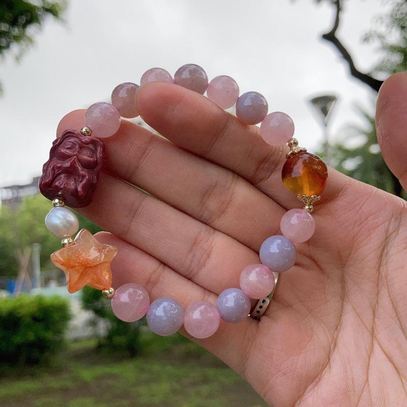 雲塵之飾·花晶靈 臺灣出貨 🚚 臺灣現貨 阿拉善 俏色 九尾狐 狐仙 紅膠花 五角星 粉水晶 馬粉 星空瑪瑙 天然 蜜蠟-細節圖3