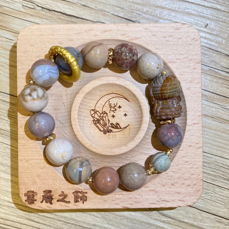 雲晨之飾·花晶靈【幻彩玉化度母跑環】現貨 台灣出貨 度母 阿拉善 跑環 沙金 14K 龍紋 客製化 玉化 大咪 13咪-細節圖2