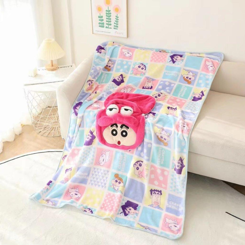 【Mate_Shop】蠟筆小新手提抱枕+毛毯 二合一 法蘭絨靠墊 汽車 兩用 小孩 兒童 禮物 毯子 抱枕毯現貨 小新-細節圖5