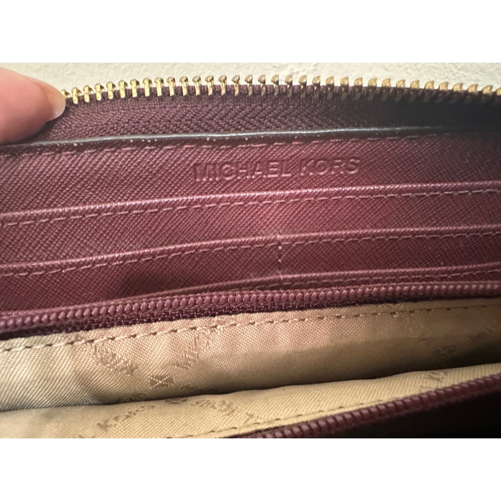 MICHAEL KORS Jet 經典牛皮L型長夾.葡萄紅（二手）-細節圖5