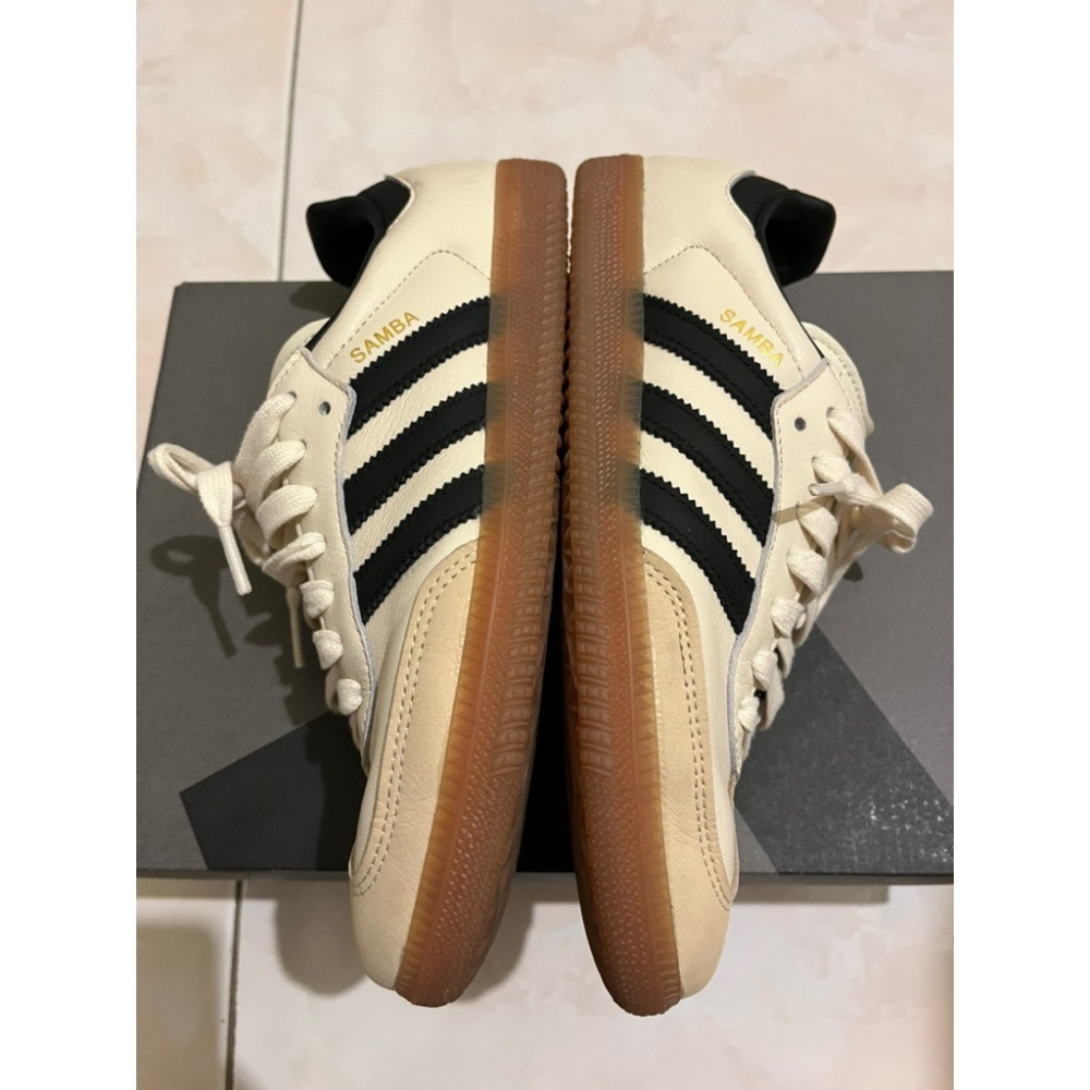 二手 adidas 愛迪達 SAMBA OG US8 JP250 運動休閒鞋 奶茶色 黑金 燙金 焦糖底 ID0478-細節圖4