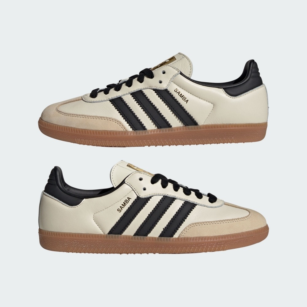 二手 adidas 愛迪達 SAMBA OG US8 JP250 運動休閒鞋 奶茶色 黑金 燙金 焦糖底 ID0478-細節圖7