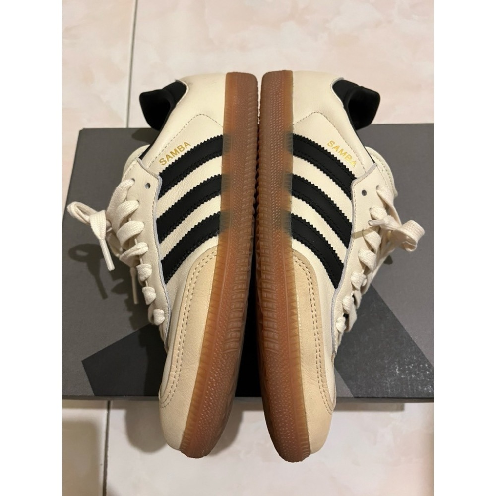 二手 adidas 愛迪達 SAMBA OG US8 JP250 運動休閒鞋 奶茶色 黑金 燙金 焦糖底 ID0478-細節圖4