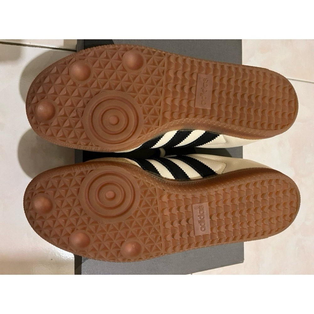 二手 adidas 愛迪達 SAMBA OG US8 JP250 運動休閒鞋 奶茶色 黑金 燙金 焦糖底 ID0478-細節圖5