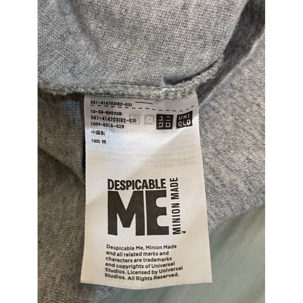 二手 UNIQLO x Minions UT 小小兵 神偷奶爸 聯名 短袖 T恤 灰色 純棉 Size L-細節圖7
