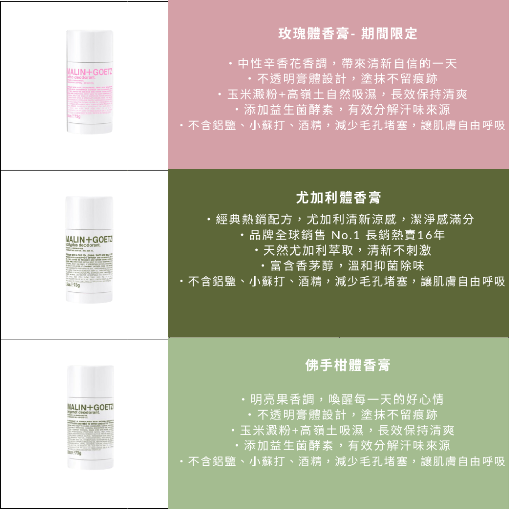 Malin+Goetz 體香膏 玫瑰/尤加利/佛手柑 天然植萃 無鋁鹽 消除異味 Deodorant 馬林狗子 開發票-細節圖2