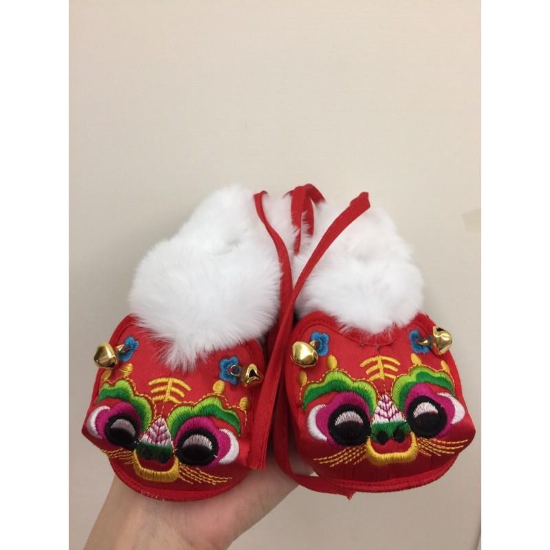 ☆【免運】抓周《寶貝蛋》澎澎毛禧虎嬰兒鞋14CM 紅色繡花鞋 虎頭鞋  百日抓周慶生.抓周衣服.活動用品☆-細節圖3