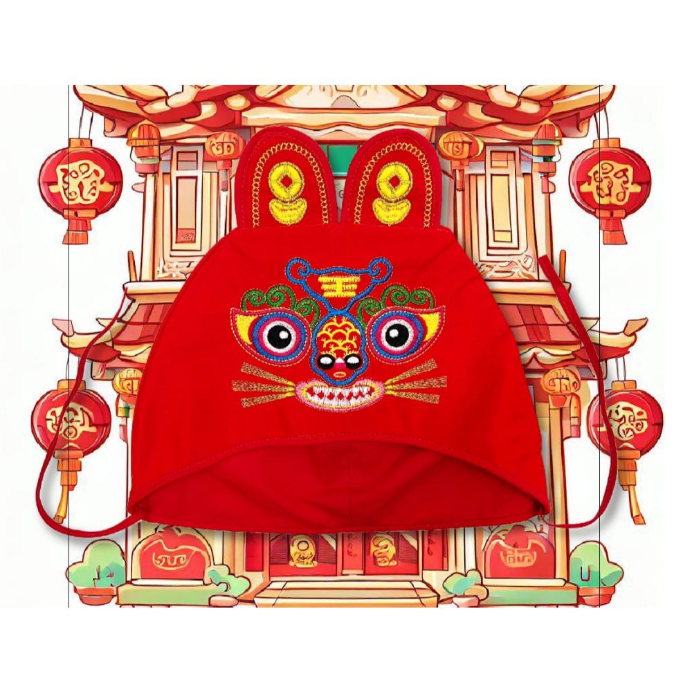 【台灣現貨】【滿額免運】🌟 虎頭帽 魻虎毛帽(紅色平繡款) 抓周服飾 虎帽 抓週用品 抓週道具 抓週服 一歲生日-細節圖2