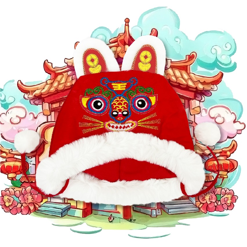 【台灣現貨】【滿額免運】🌟 虎頭帽 魻虎毛帽(紅色平繡款) 抓周服飾 虎帽 抓週用品 抓週道具 抓週服 一歲生日-規格圖2