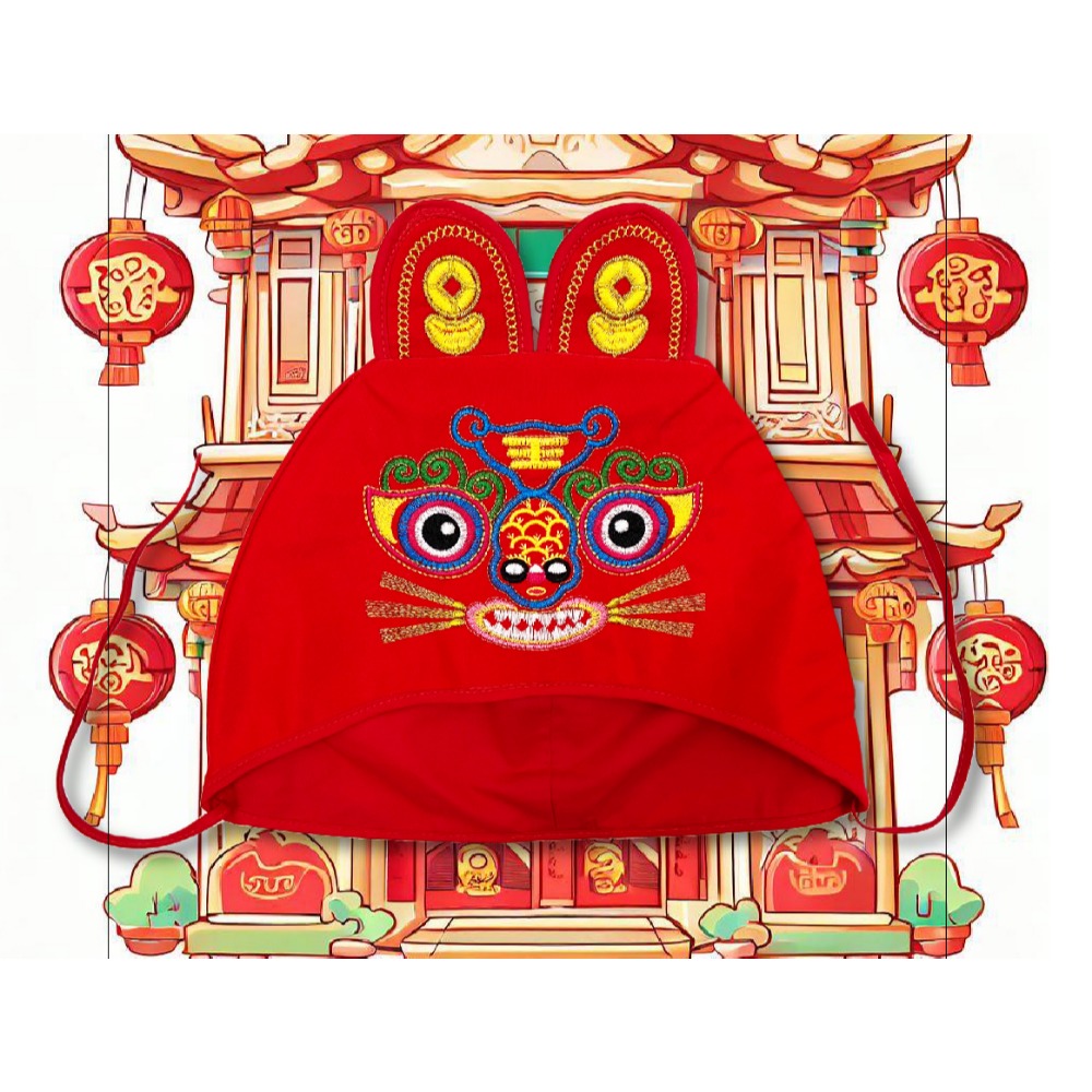 【台灣現貨】【滿額免運】🌟 虎頭帽 魻虎毛帽(紅色平繡款) 抓周服飾 虎帽 抓週用品 抓週道具 抓週服 一歲生日-規格圖2
