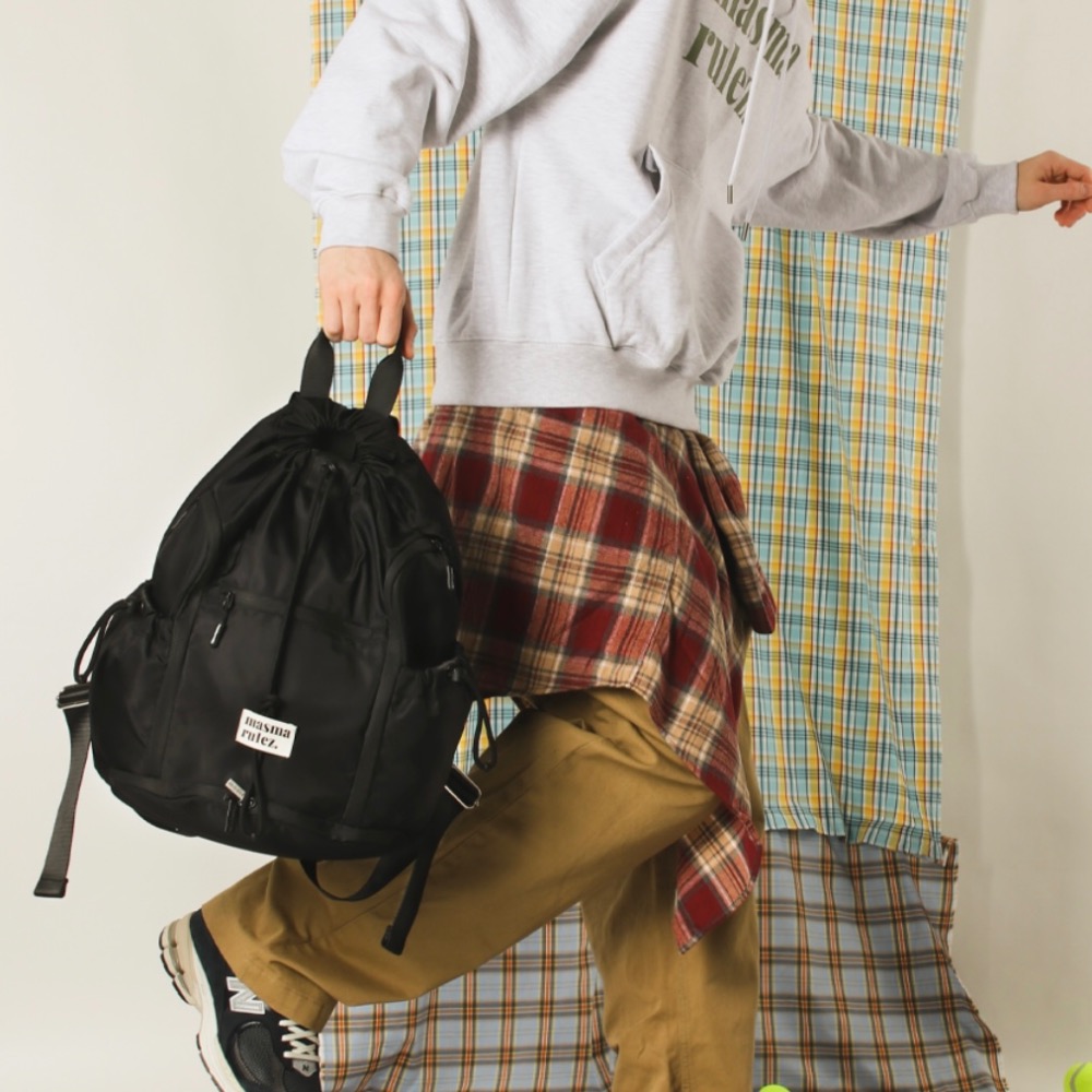 KeCom。Masmarulez Zipper string backpack 拉鏈抽繩後背包-細節圖4