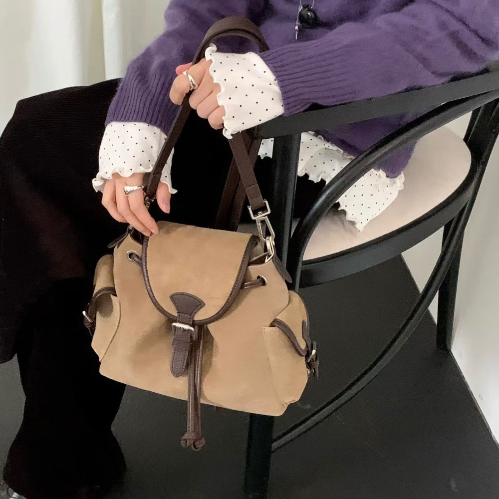 KeCom。LEONIE 真皮 麂皮 抽拉繩 肩背包 後背包-規格圖10