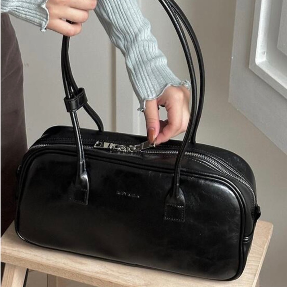 KeCom。Rubynatin 復古裂紋 亮皮 保齡球包 肩背包-細節圖3