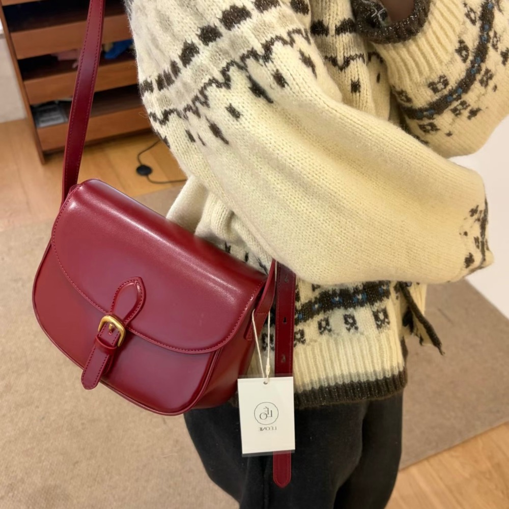 KeCom。LEONIE 真皮 馬鞍包 斜背包-細節圖2