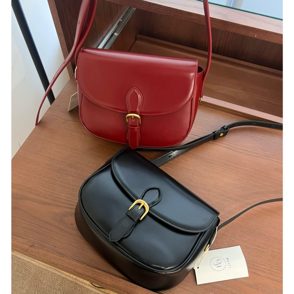 KeCom。LEONIE 真皮 馬鞍包 斜背包-細節圖3