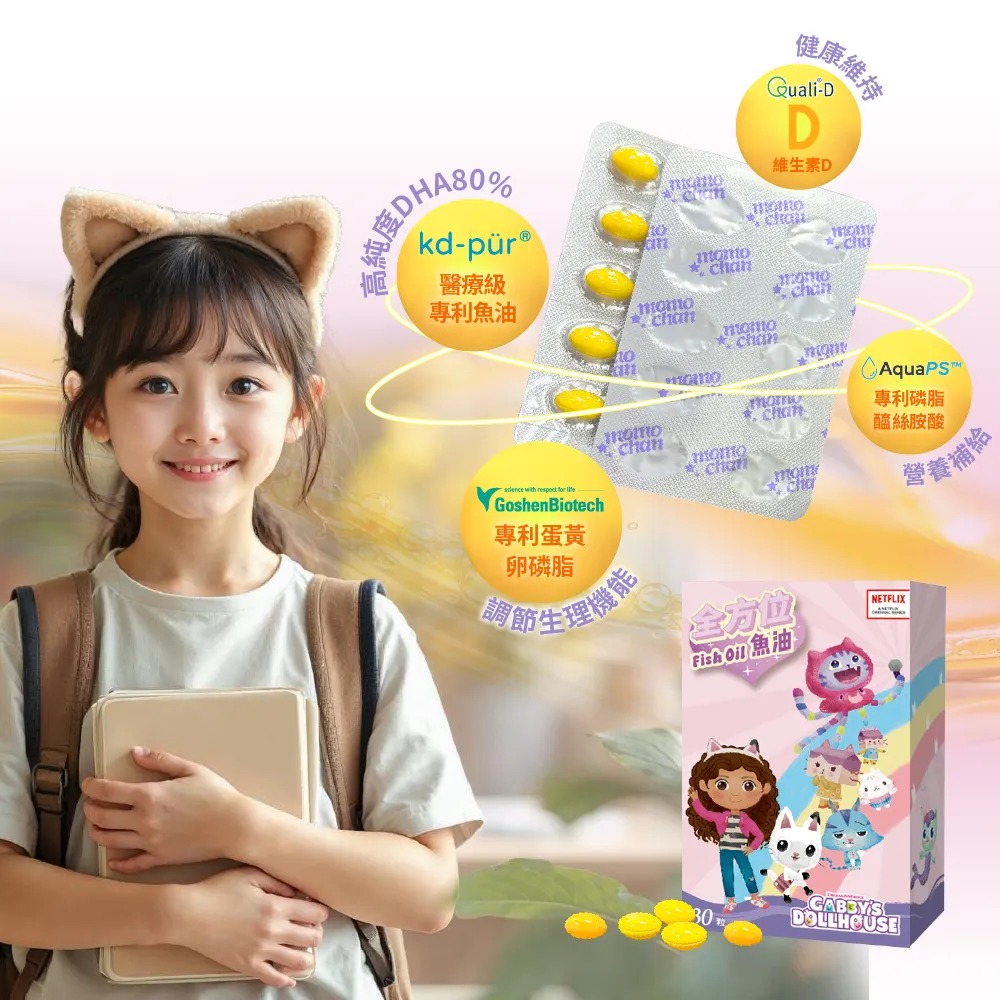 兒童保健食品 momochan 蓋比的娃娃屋 全方位魚油1盒(30顆/盒) 內附盲盒貼紙 高純度DHA 尚未有評價-細節圖5